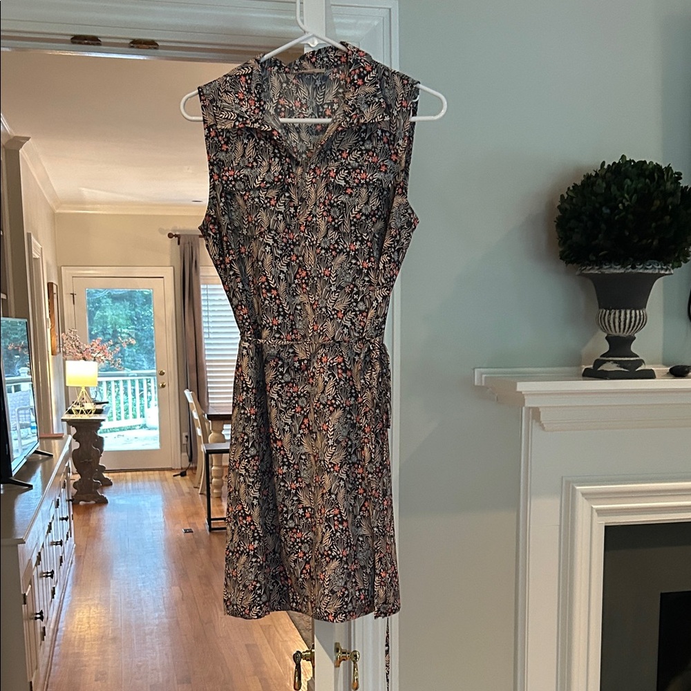 LOFT Black and Pink Patterned Mini Dress